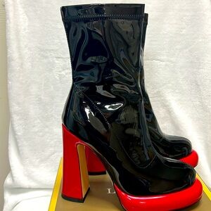 LOIRIT Platform Ankle Boots for Women Mid Calf Chunky High Heel Round Toe.